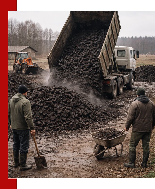 Доставка низинного торфа с разгрузкой и доставкой в Таганроге